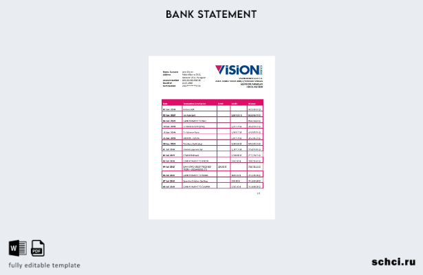 цифровая загрузка шаблон слова банковской выписки Paraguay Vision Banco